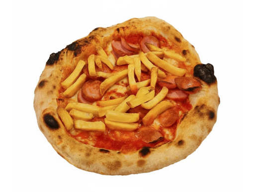 Pizza con wuster e patatine